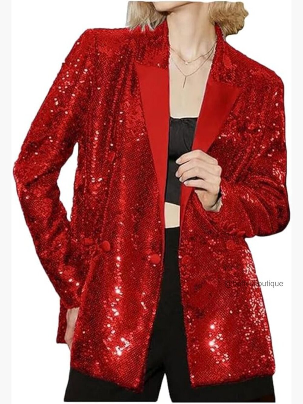 Double Breasted Sequins Blazer Notch Lapel Loose Style Long Sleeve Prom Jacket